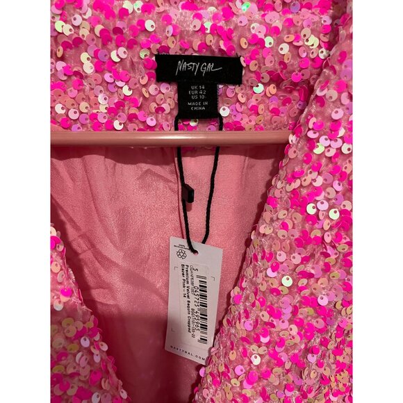 Nasty Gal Women's Premium Velvet Sequin Cropped Blazer, Pink, Size 14, NWT - Picture 3 of 3